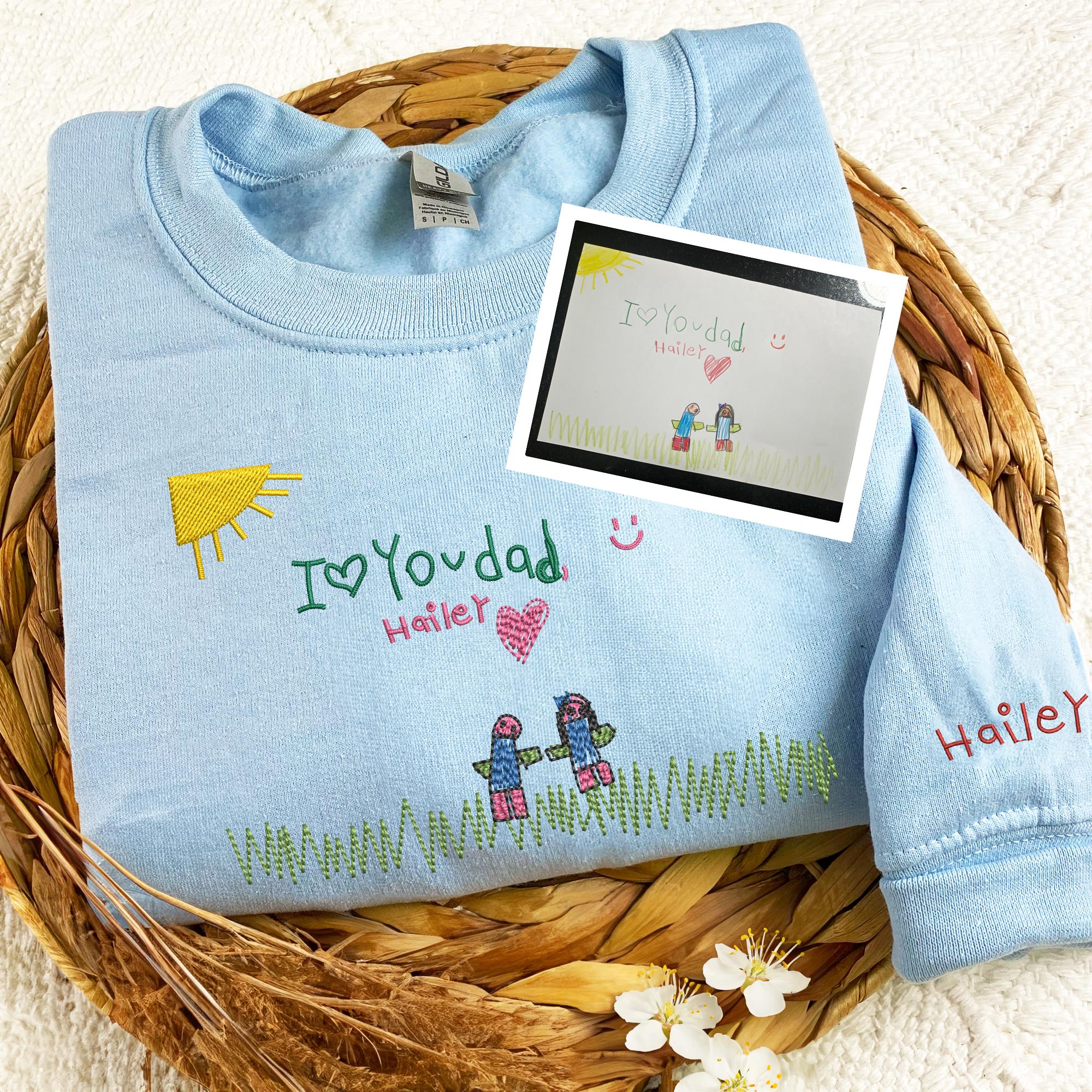 Father's Day Gift, Kid Art Drawing Embroidered Sweatshirt, Children Art Shirt, Personalized Kids Art Shirt For Grandma Mom, Fathers Day Gift