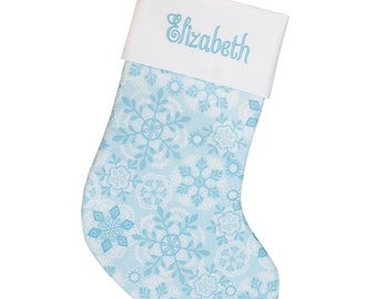 Personalized Christmas Stocking Embroidered Stocking Snowflakes Light Blue Christmas Decor Family CS by Forshee Designs