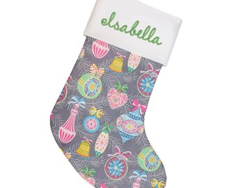 Retro Christmas Stocking | Personalized Stocking Option Available | Vintage Ornaments |  CS by Forshee Designs