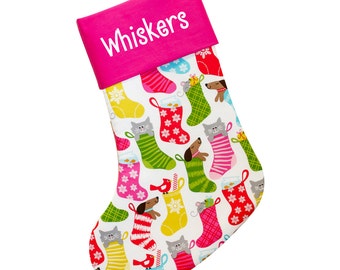Christmas Stocking for Dogs and Cats | Pets | Pink and Green  |  CS by Forshee Designs