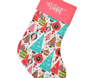 Pink Christmas Stocking Personalized Stocking Christmas Trees |  CS0005 by Forshee Designs