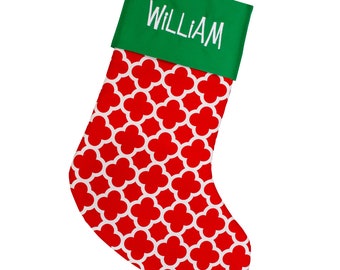 Personalized Christmas Stocking | Polka Dots | Red and White Dot | Green Cuff | CS