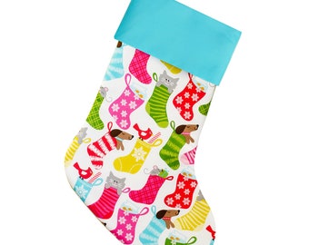 Christmas Stocking for Pets | Dogs and Cats | Pink and Green  |  CS by Forshee Designs