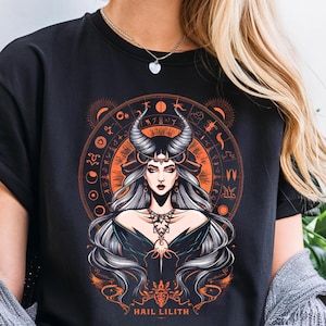 Hail Lilith Occult T-Shirt, Gothic Witch Shirt, Dark Goddess Tee, Mystic Sigil Apparel, Celestial Magic Top, Esoteric Demon Aesthetic Gift