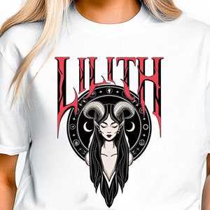 Lilith Occult Shirt, Dark Gothic Aesthetic, Horned Goddess Art, Witchy Mystic Tee, Black Magic Apparel, Female Demon Gift, Pagan Clothing
