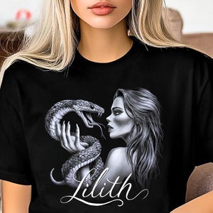 Lilith Serpent T-Shirt, Gothic Dark Goddess Art, Occult Mythology Tee, Mystic Femme Power Shirt, Alternative Aesthetic Fashion Gift
