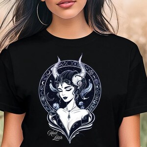 Lilith Gothic Art Shirt Dark Goddess Occult Lunar Magic Celestial Witchy Fashion Mystic Sigil Aesthetic Ethereal High Priestess Gift Top