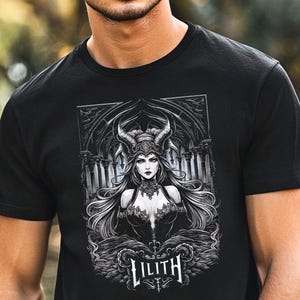 Gothic Lilith T-Shirt, Dark Goddess Occult Shirt, Mystical Horned Queen, Esoteric Fantasy, Witch Aesthetic, Black Magic Gothic Apparel Gift