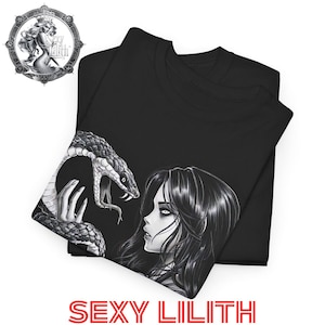 Lilith Gothic T-Shirt, Dark Goddess Snake Tee, Occult Serpent Mythology Shirt, Feminine Witchcraft Aesthetic, Alternative Fashion Gift Top