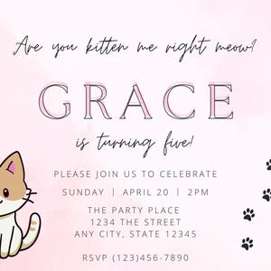 Editable Cat Birthday Invitation: Kitty Pawty Template (Digital)