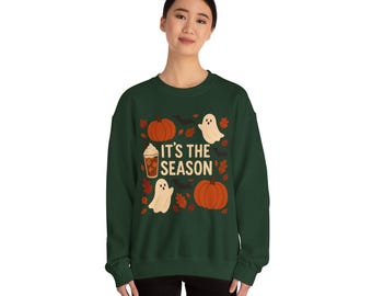 Fall Vibes Crewneck Sweatshirt - Halloween Fun, Cozy Apparel, Ghosts & Pumpkins, Unisex Fashion, Autumn Gift, Seasonal Style