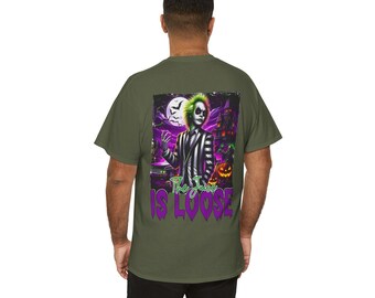Koszulka unisex z grubej bawełny „The Juice” to luźna, zabawna koszulka z nadrukiem „Beetlejuice”, koszulka z grafiką, koszulka retro vintage, prezent dla fana prawdziwych zbrodni, motyw lat 90.