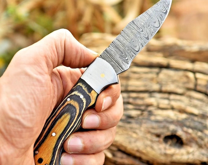 Custom Handmade Damascus Pocket Knife Folding Knife Hunting Lock back knives USA Groomsmen Gift Anniversary Gift for Him