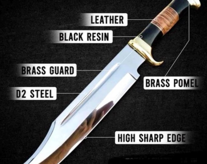 Crocodile Dundee Bowie Knife – Handmade Forged Steel Hunting Knife, Mirror Polish Blade Outdoor Camping Bushcraft Leather Sheath