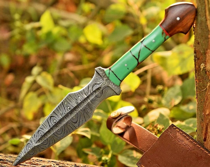 Handmade Double Edged Boot knife, Best Hunting knife, Handmade Knives Damascus Knife Gift Wedding Groom Gift Knife,Camping Knife With Sheath