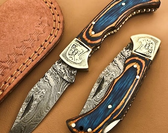 Custom Handmade Damascus Pocket Knife Folding Knife Handmade Lock back knives USA Groomsmen Gift  Anniversary Gift for Him
