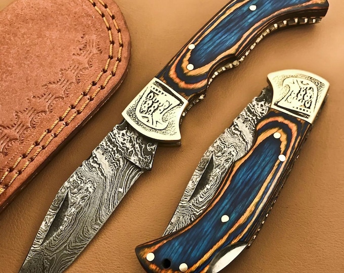 Custom Handmade Damascus Pocket Knife Folding Knife Handmade Lock back knives USA Groomsmen Gift  Anniversary Gift for Him