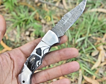 Custom Handmade Damascus Blade Folding Pocket Knife Foldable Lock back knives USA Groomsmen Gift  Anniversary Gift for Him