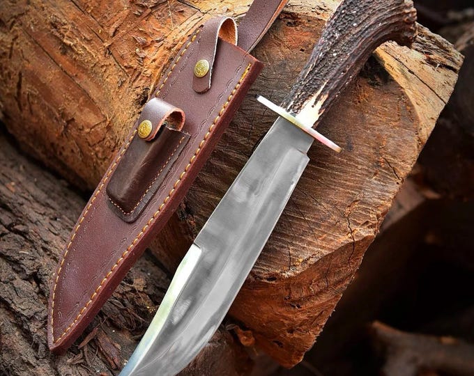 Hand Forge Bushcraft Knife with sheath | Stag Handle Fixed Blade Custom knife | Hunting Knife | Camping Knife | Outdoors | Gift for MEN/HIM