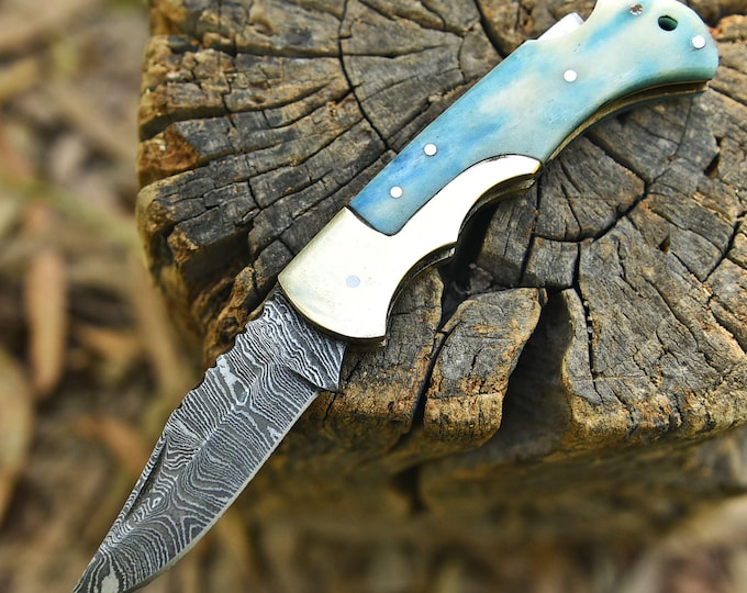 Custom Handmade Damascus Pocket Knife Folding Knife Folder Lock back knives USA Groomsmen Gift Anniversary Gift for Him
