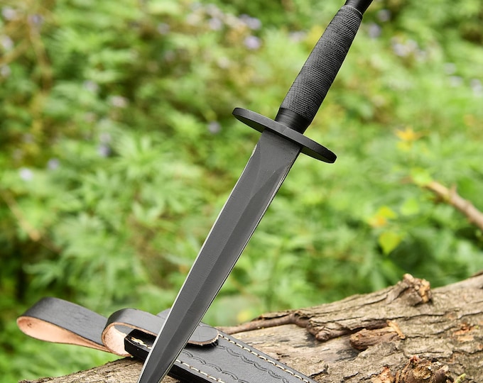 Handmade Knife V-42 Knives Devils Brigade Double Edged Fixed Blade Fairbairn Sykes knife With Leather Sheath Best Men's Gift Birthday