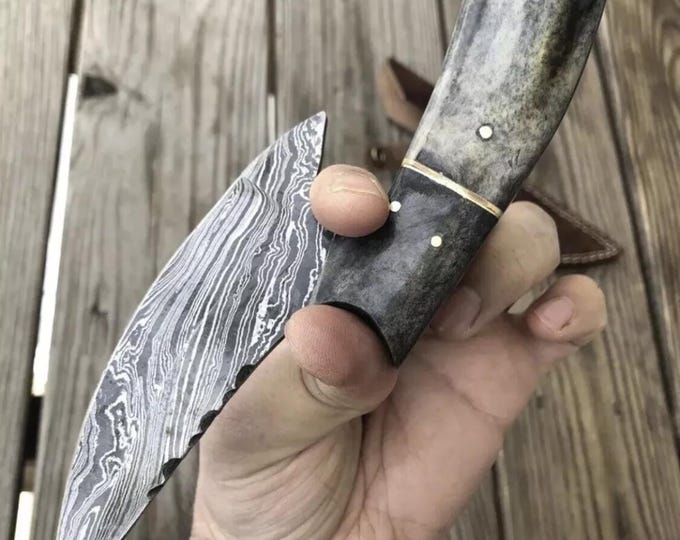 Handmade Knife Damascus Fix Blade Alaskan Ulu knife Best Chef Pizza Cutter Outdoor knives Camping Gift With Leather Sheath