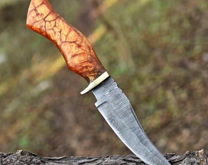 Handmade Damascus Hunting Camping Survival knife with leather Sheath| Hand forged Damascus Knives gift for him, Best Christmas Gift