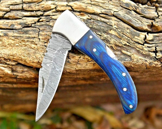 Custom Handmade Damascus Pocket Knife Folding Knife Handmade Lock back knives USA Groomsmen Gift  Anniversary Gift for Him