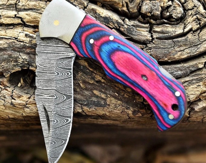 Custom Handmade Damascus Pocket Knife Folding Knife Hunting Lock back knives USA Groomsmen Gift Anniversary Gift for Him