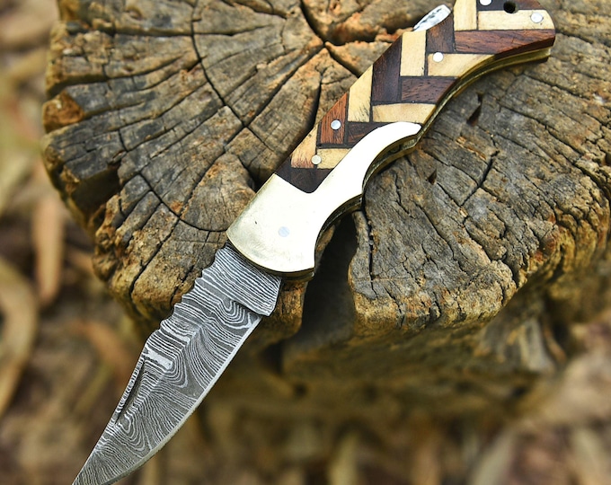 Custom Handmade Damascus Pocket Knife Folding Knife Tactical Lock back knives USA Groomsmen Gift Anniversary Gift for Him