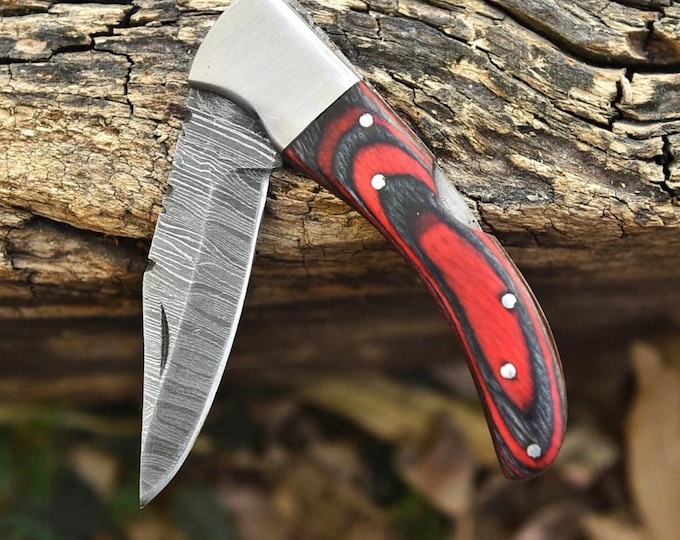 Custom Handmade Damascus Pocket Knife Folding Knife Handmade Lock back knives USA Groomsmen Gift  Anniversary Gift for Him