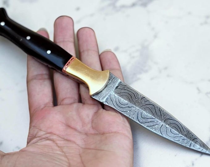 Handmade Double Edged Boot Knife , Damascus Hunting knife , Handmade Knives Knife Gift , Bushcraft knife , Camping knife With Sheath