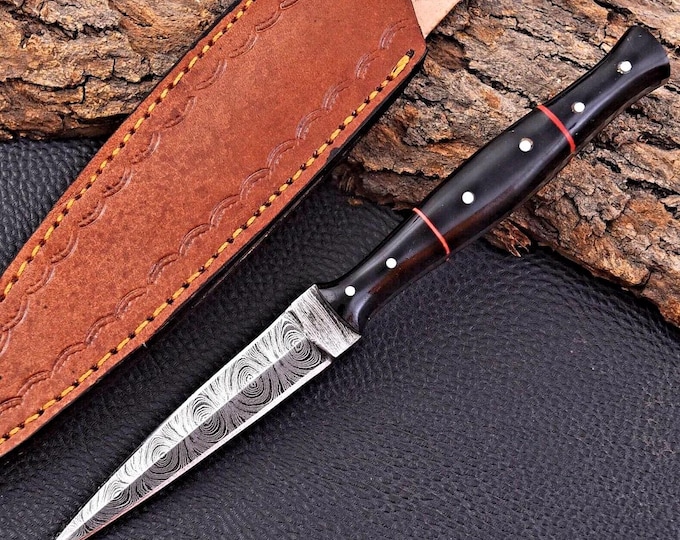 Handmade Double Edged Boot Knife , Damascus Hunting knife Handmade Knives Gift , Bushcraft knife , Camping knife With Sheath