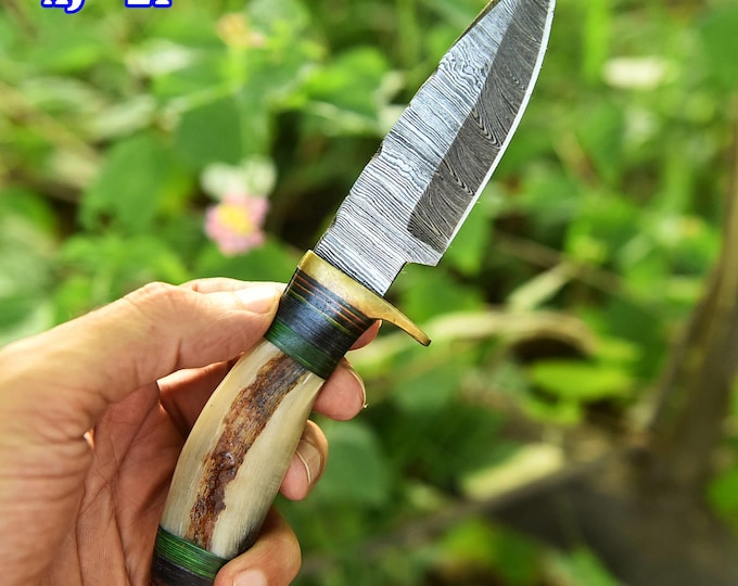 Hand Forge Bushcraft Damascus Steel Knife with sheath | Fixed Blade Custom knife | Hunting Knife | Camping Knife | Outdoors Gift for MEN HIM
