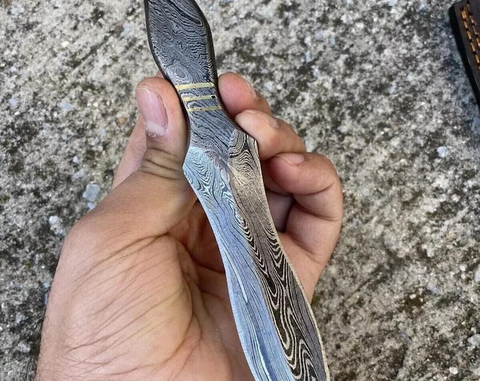 Arkansas Toothpick Custom Handmade Damascus Fix Blade Double Edge Hunting Survival Dagger with Leather Sheath