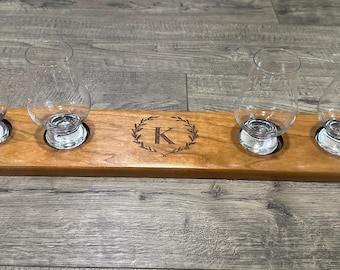 Handcrafted Hardwood Flight Board, Custom Engraved Tasting Bar