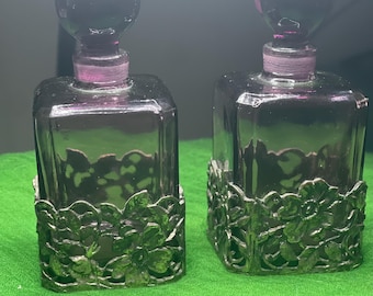 Flacons de parfum en verre d'art Fenton vintage violets
