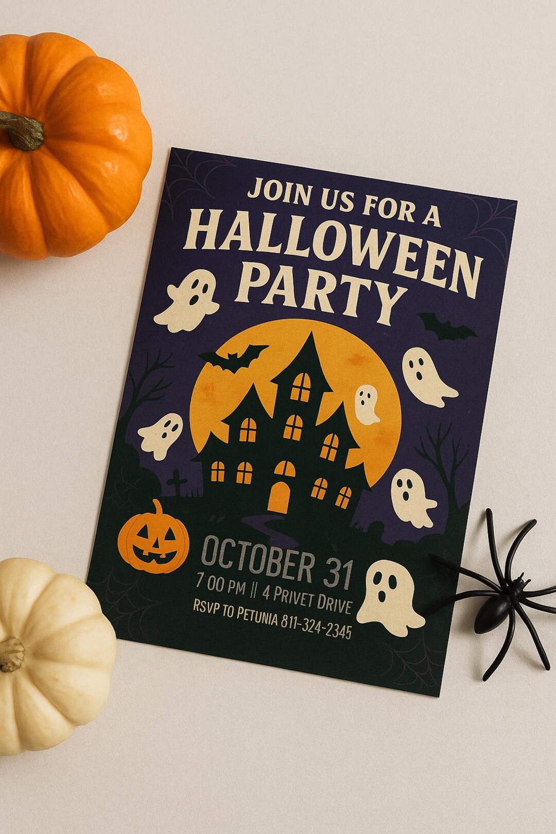 Spooky Halloween Party Invitation: Haunted House, Ghosts, Pumpkins ...