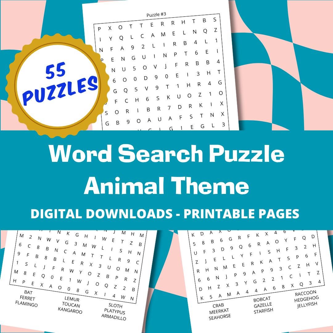 Animal Word Search Puzzle 50 Printable Puzzles Includes Solutions ...