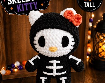 Crochet Halloween Skeleton Kitty Plush, Spooky Sweet Decor