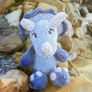 Handmade 18-Inch Crochet Blue Triceratops – Amigurumi Dinosaur Plush Toy