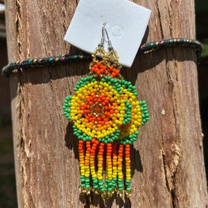Shipibo Beaded Earrings | Radiant Flower Design | Handmade by Shipibo Women of Pucallpa, Peru