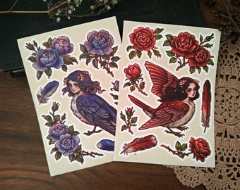 Bird Ladies Sticker Sheets | Blue & Red