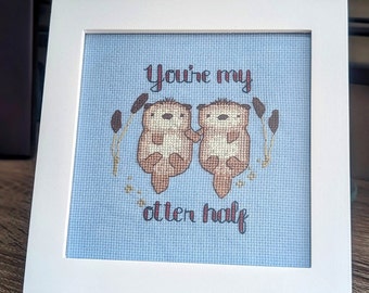 You're My Otter Half - Finished Valentines Cross Stitch Wall Art