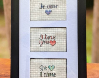 Love Language - Finished Cross Stitch Wall Art (English, Spanish/Italian and French)