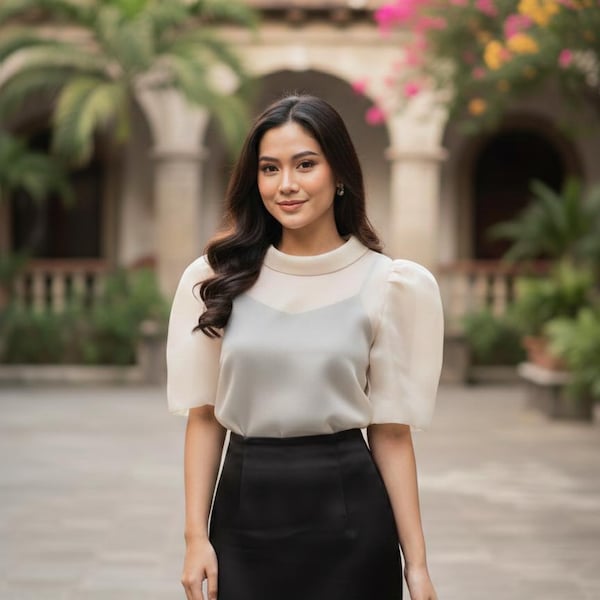 Moderne wendbare Kimonobluse/Kimona-Top „Jusi“ im Filipiniana-Stil für Damen – für formelle Anlässe und besondere Gelegenheiten (4 Farben)