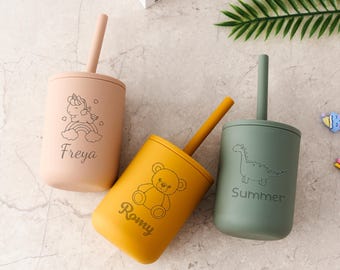 Personalized Silicone Baby Cup 210ml, Non-Spill Straw Training Cup for Toddlers, Perfect Engraved Easter Gift & 1st Birthday Keepsake