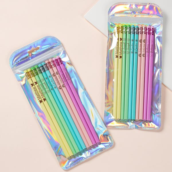Engraved Pencils with Free Sharpener, Personalized Teacher Gift Idea, Back to School Essentials, Stocking Stuffer, Kids Birthday Party Favor