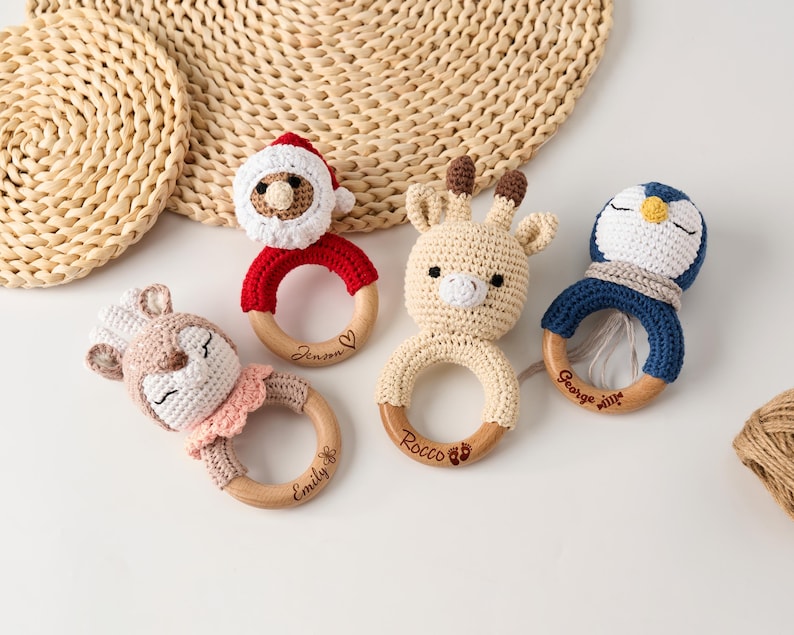 South Rattle Design Personalized Baby Rattle, Animal Crochet Rattles, Custom Giraffe ...