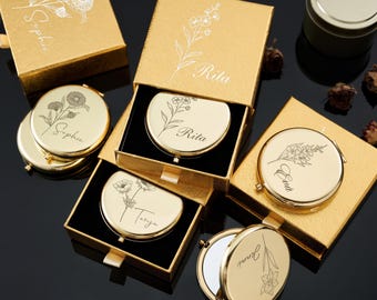 Personalized Bridesmaid Compact Mirror, Engraved Pocket Makeup Mirror, Bridal Shower Thank You Gift, Custom Wedding Keepsake for Her
